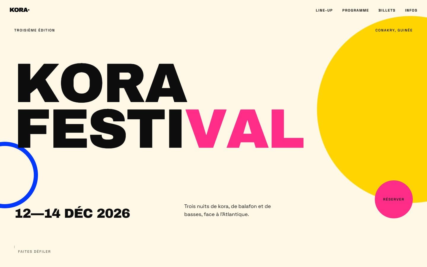 Capture d'écran du site Kora Festival